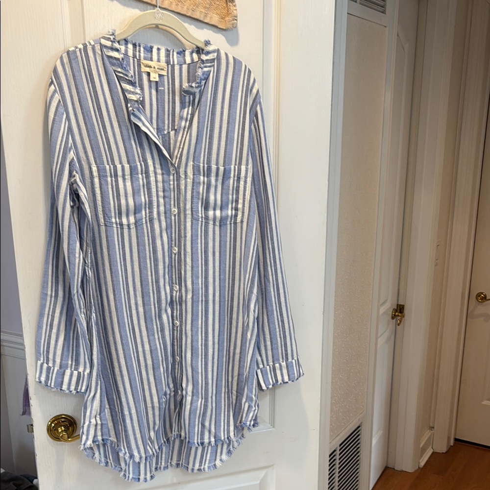 Anthropologie Blue and White Striped Button-Up Tunic